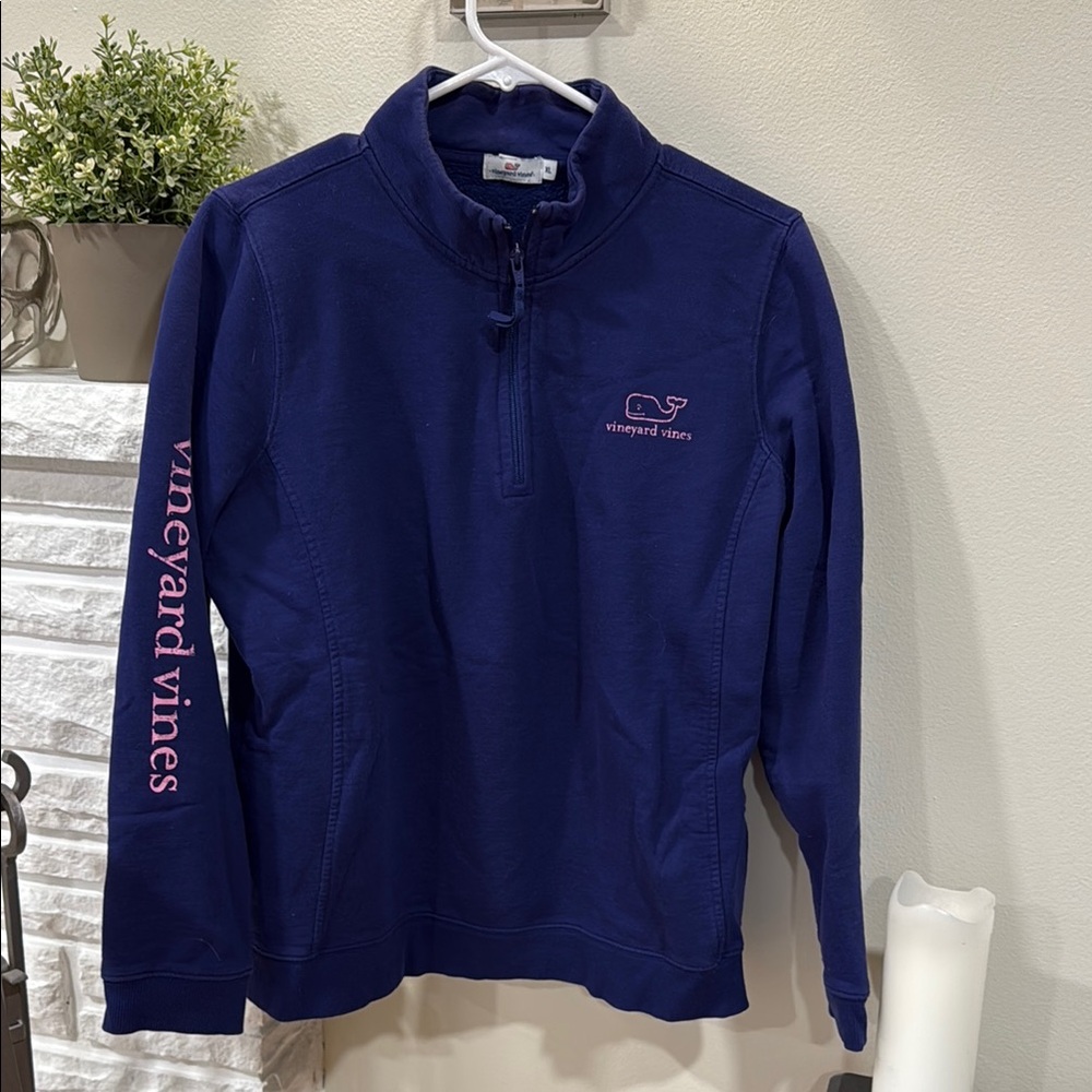 Vineyard Vines Blue Quarter-Zip with Pink Accents